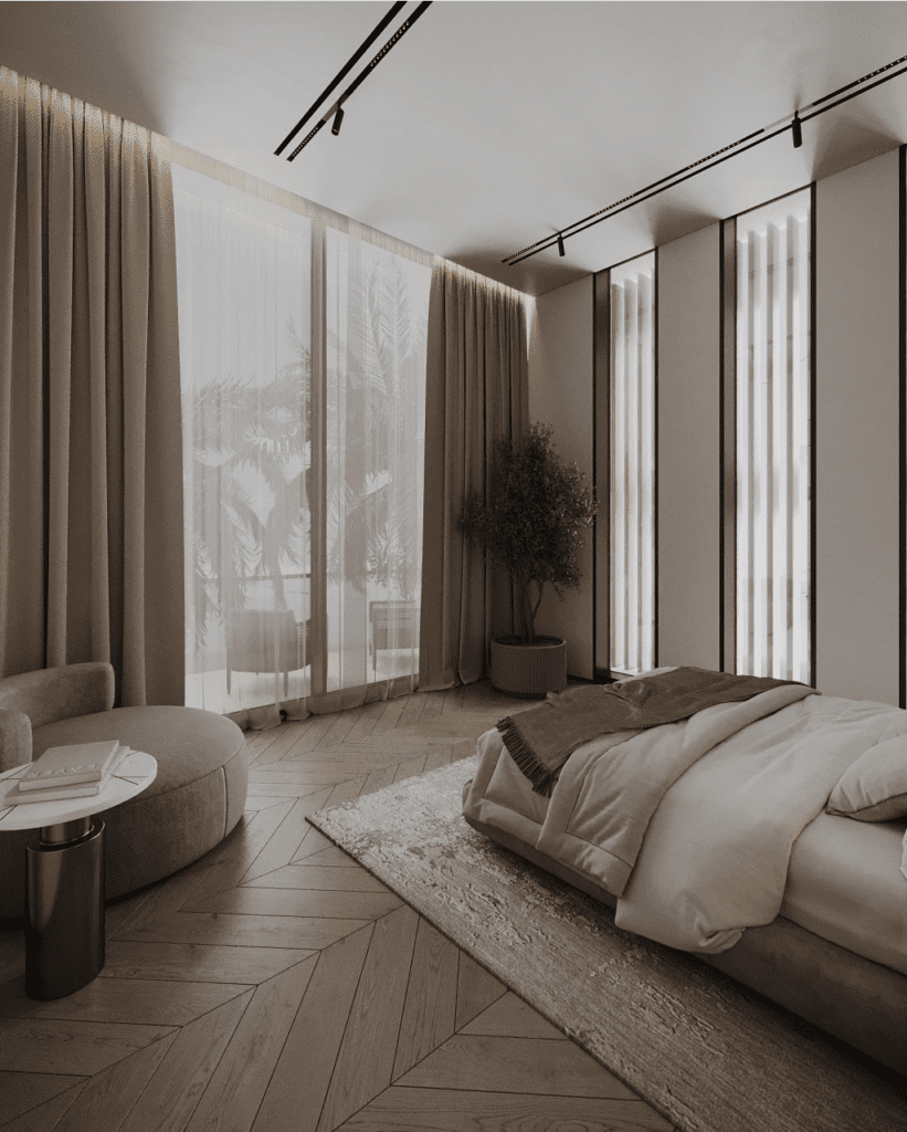 • Interior space with material depth and controlled lighting 